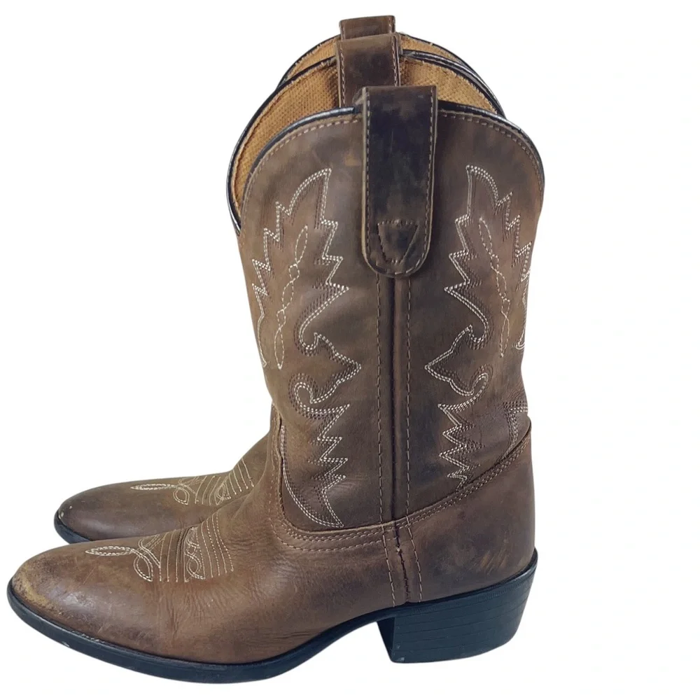Dan Post Childrens Leather Cowboy Boots Size 2 1/2 Brown‎ Western Boho Co…